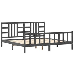 Rám postele s čelem šedý 200 x 200 cm masivní dřevo - obrázek 2
