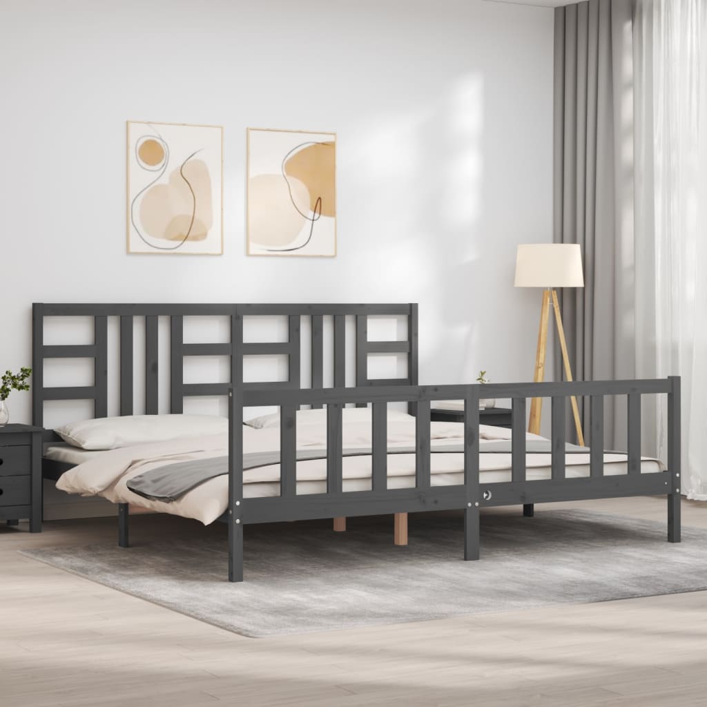 vidaXL Bedframe met hoofdbord massief hout grijs 200x200 cm afbeelding