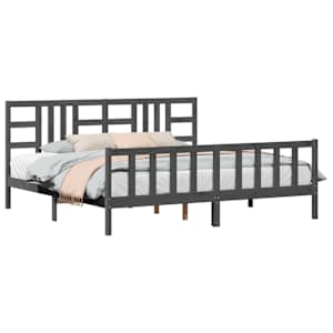 Rám postele s čelem šedý 200 x 200 cm masivní dřevo - obrázek 3