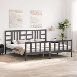 Rám postele s čelem šedý 200 x 200 cm masivní dřevo - obrázek 4