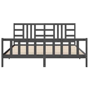 Rám postele s čelem šedý 200 x 200 cm masivní dřevo - obrázek 5