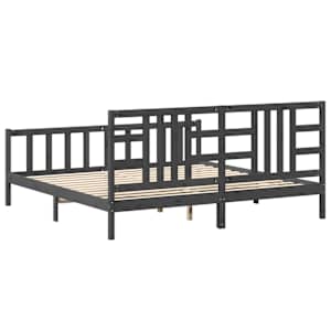 Rám postele s čelem šedý 200 x 200 cm masivní dřevo - obrázek 6