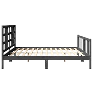 Rám postele s čelem šedý 200 x 200 cm masivní dřevo - obrázek 7