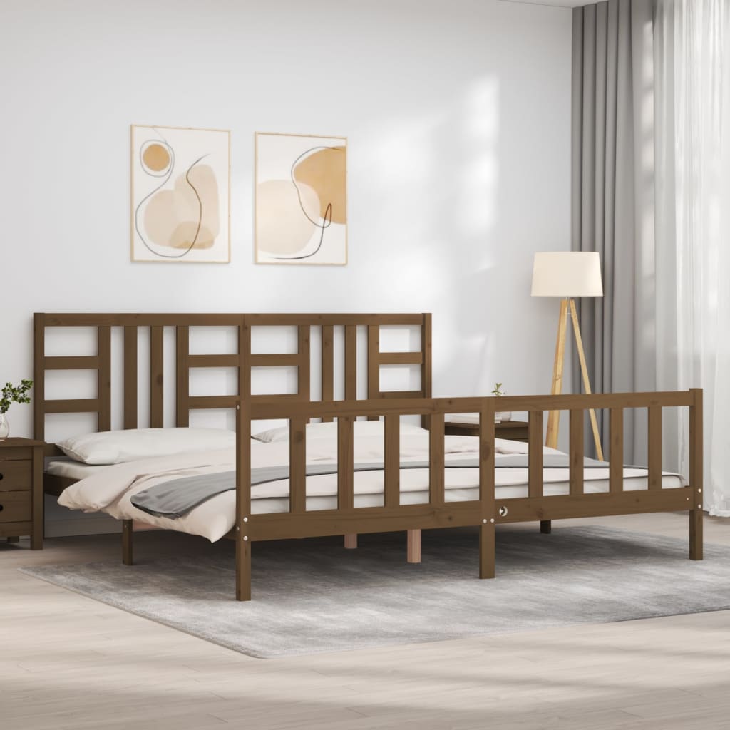 vidaXL Bedframe met hoofdbord massief hout honingbruin 200x200 cm afbeelding
