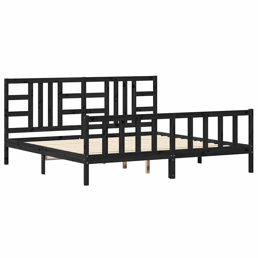 vidaXL Rám postele s čelem černý 200 x 200 cm masivní dřevo