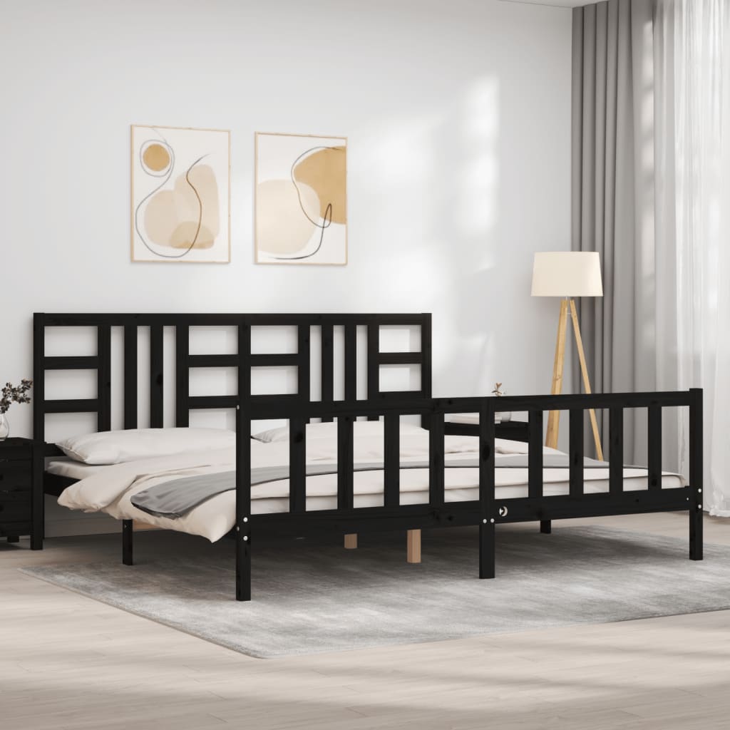 vidaXL Sängynrunko päädyllä musta 200x200 cm täysi puu