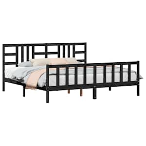 Rám postele s čelem černý 200 x 200 cm masivní dřevo - obrázek 3