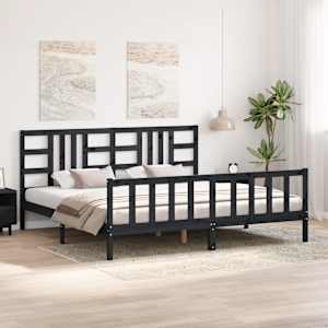 Rám postele s čelem černý 200 x 200 cm masivní dřevo - obrázek 4