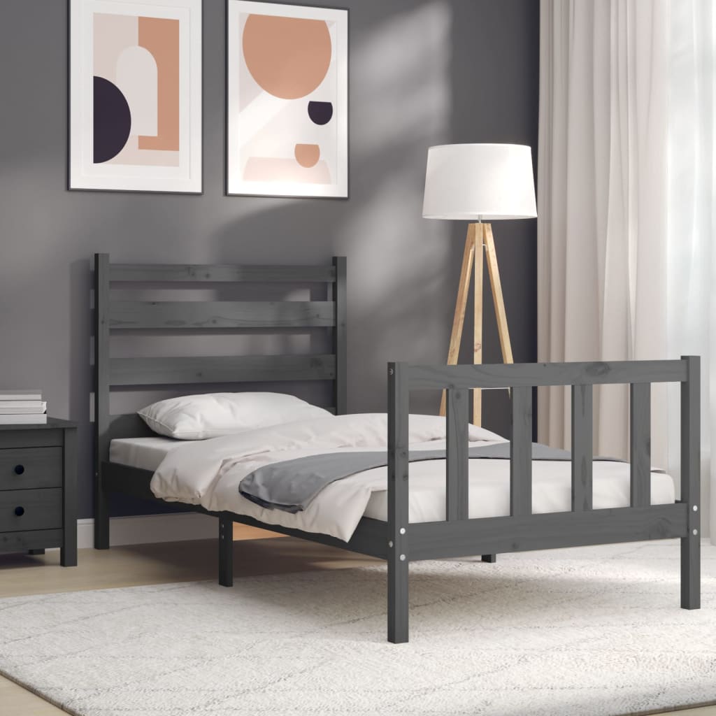 Posteljni okvir z vzglavjem siv 2FT6 trden les