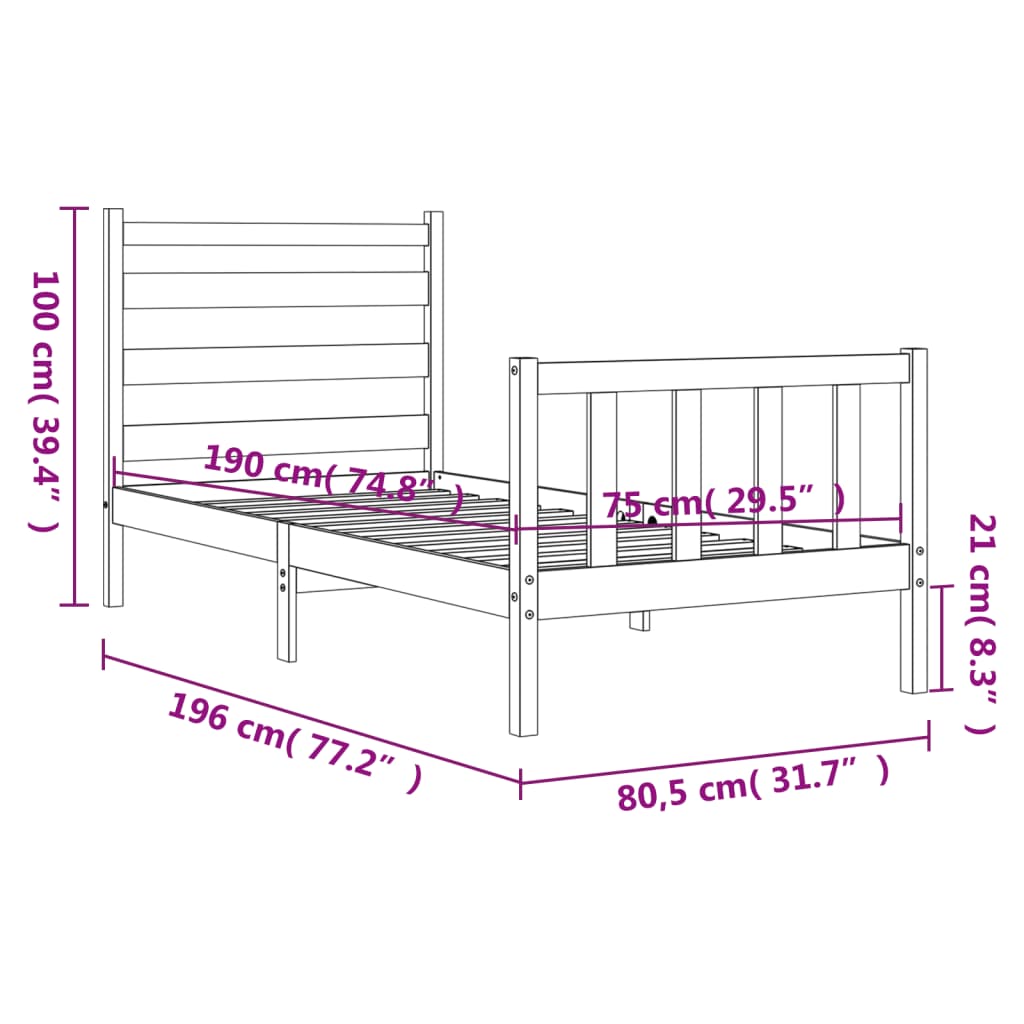 Posteljni okvir z vzglavjem medeno rjav 2FT6 trden les