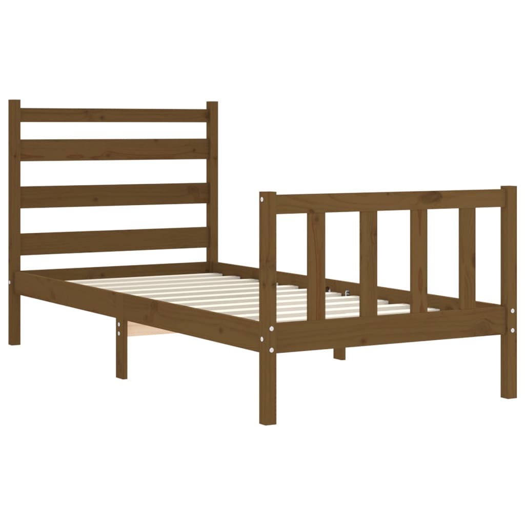 Posteljni okvir z vzglavjem medeno rjav 2FT6 trden les