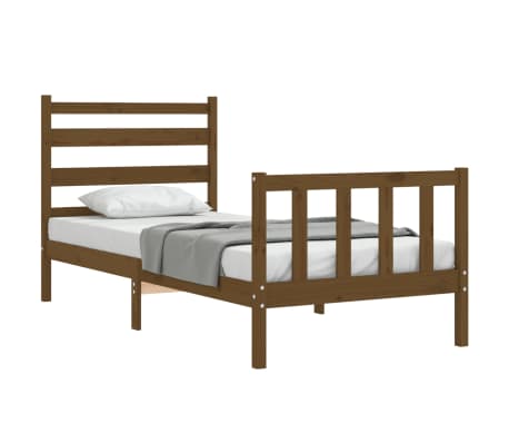 vidaXL Lovos rėmas su galvūgaliu, rudas, mediena, mažas vienvietis