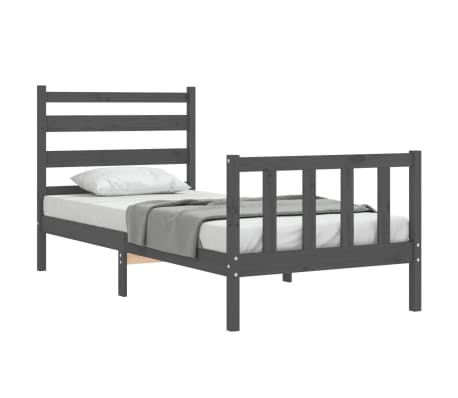 vidaXL Lovos rėmas su galvūgaliu, pilkas, 90x190cm, medienos masyvas