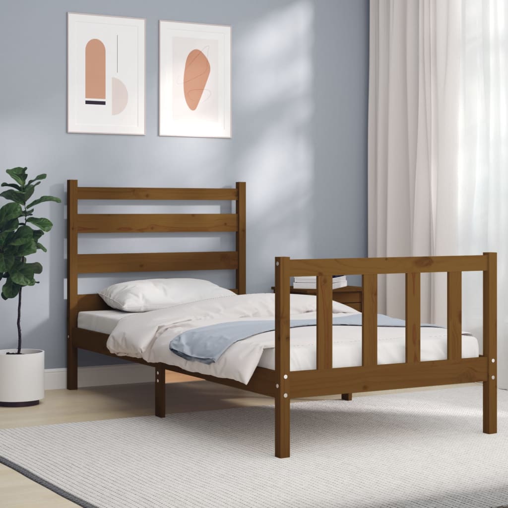vidaXL Cadru de pat cu tăblie, maro miere, 90x190 cm, lemn masiv