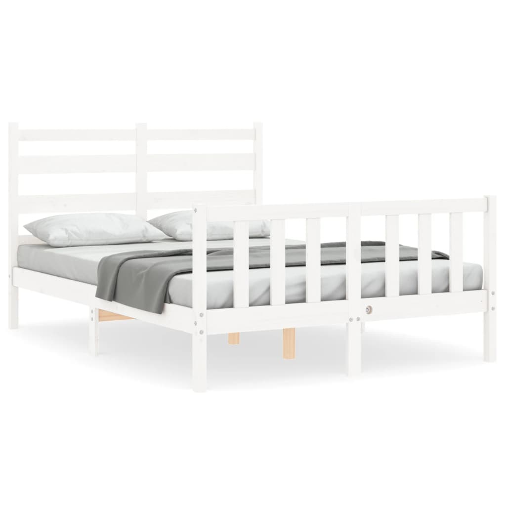 vidaXL Bedframe met hoofdbord massief hout wit 140x190 cm