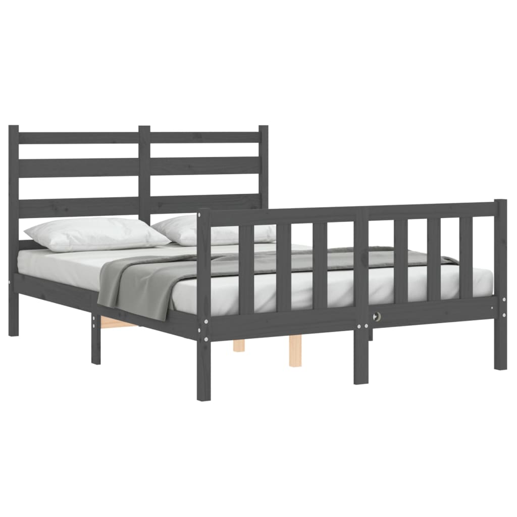 vidaXL Bed Frame with Headboard Grey 140x190 cm Solid Wood