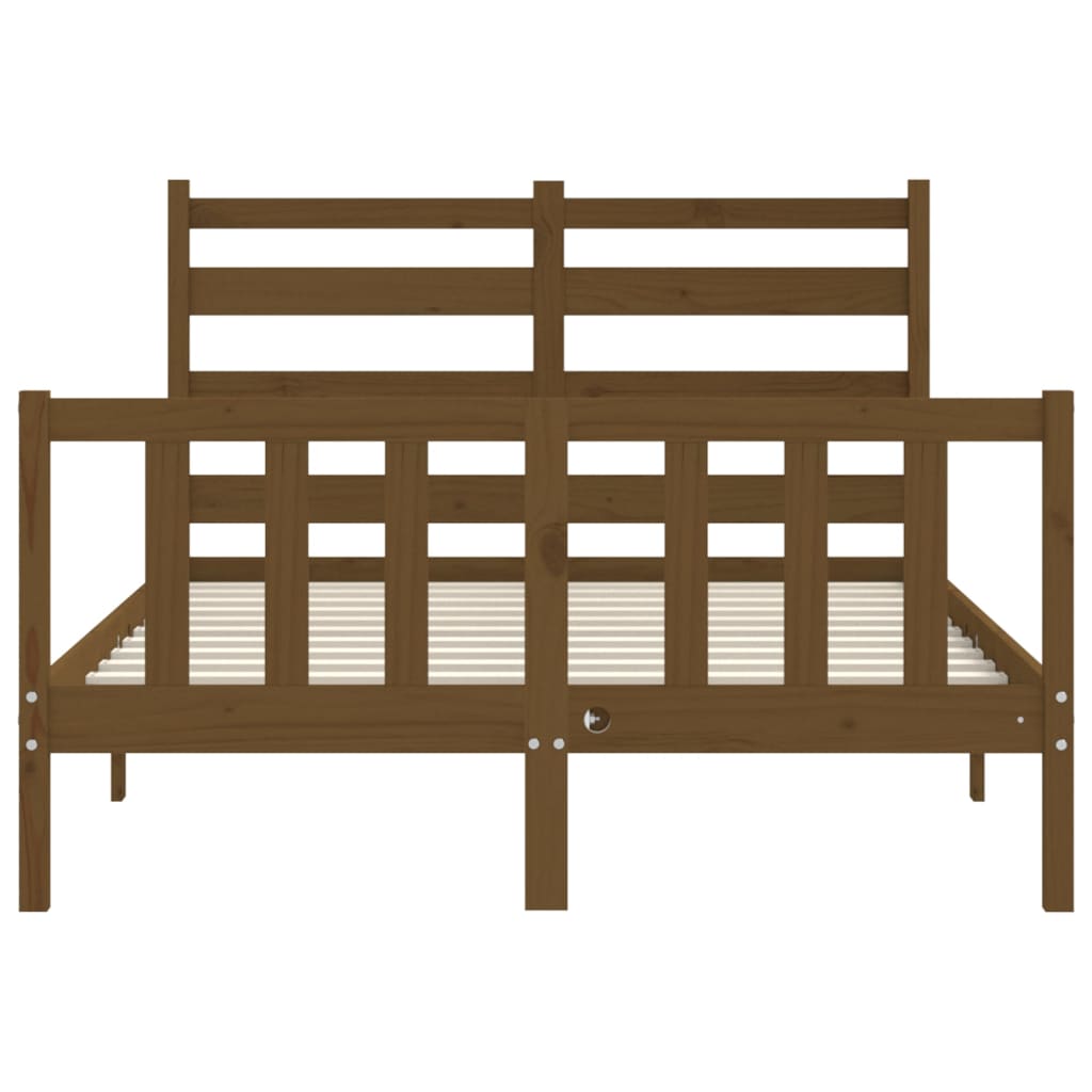 mézbarna tömör fa ágykeret fejtámlával 140 x 190 cm