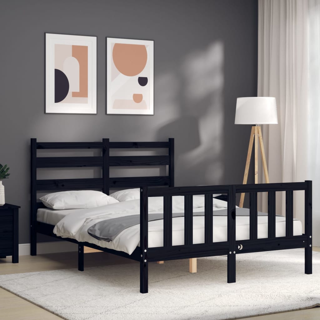 Cadru de pat cu tăblie, negru, 140x190 cm, lemn masiv