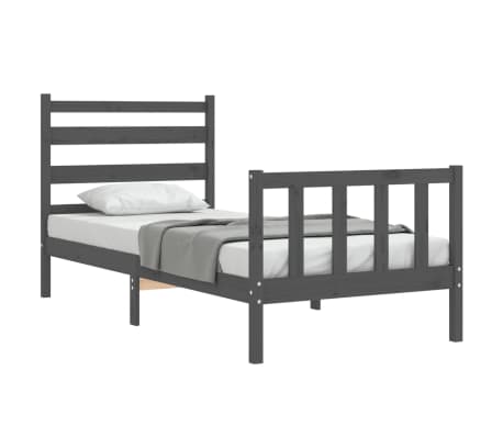 vidaXL Lovos rėmas su galvūgaliu, pilkas, 100x200cm, medienos masyvas