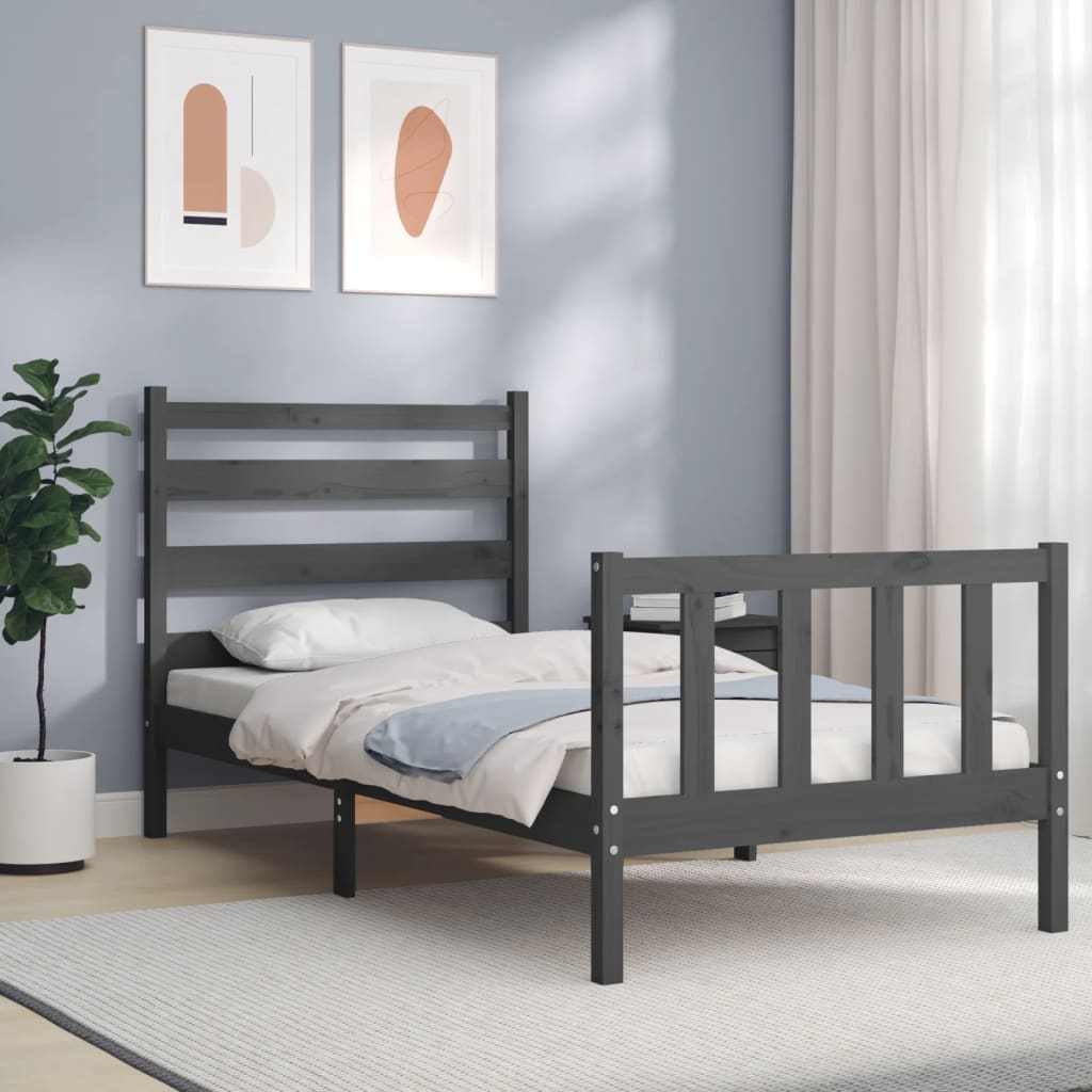vidaXL Cadru de pat cu tăblie, gri, 100x200 cm, lemn masiv 