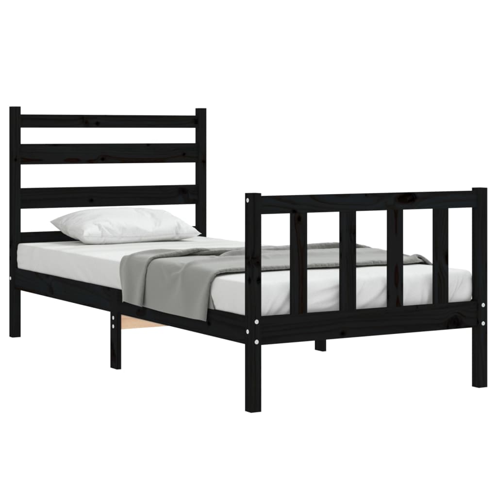 vidaXL Bedframe met hoofdbord massief hout zwart 100x200 cm afbeelding