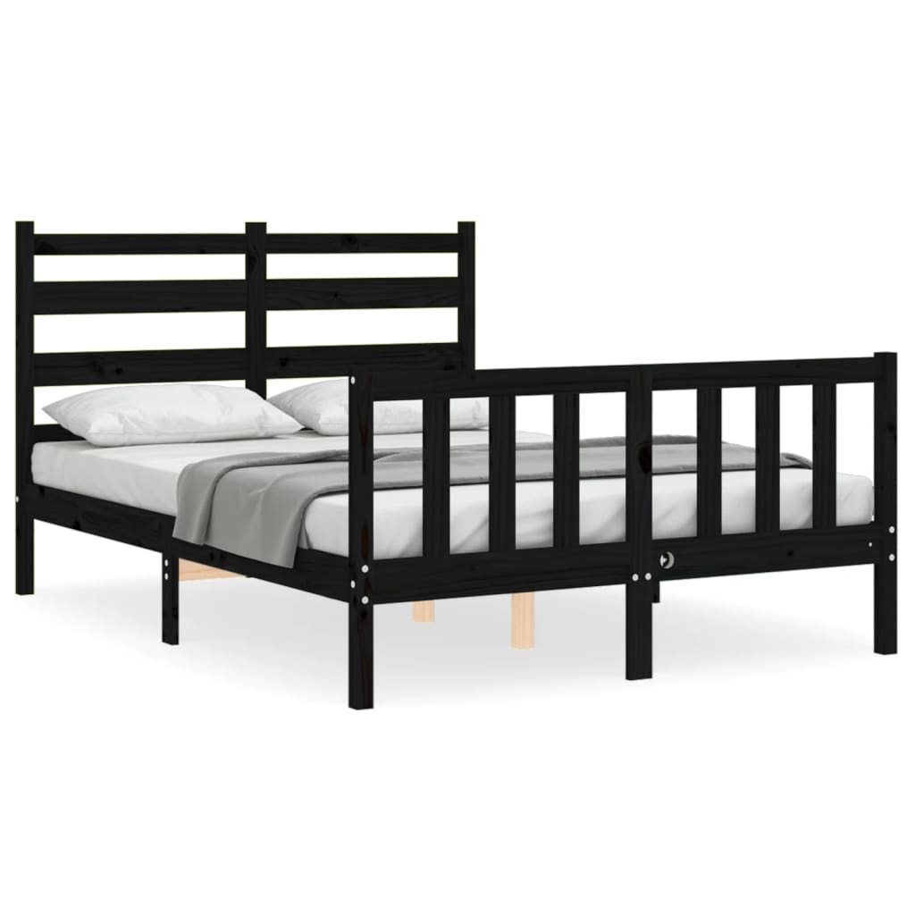 vidaXL Bedframe met hoofdbord massief hout zwart 120x200 cm
