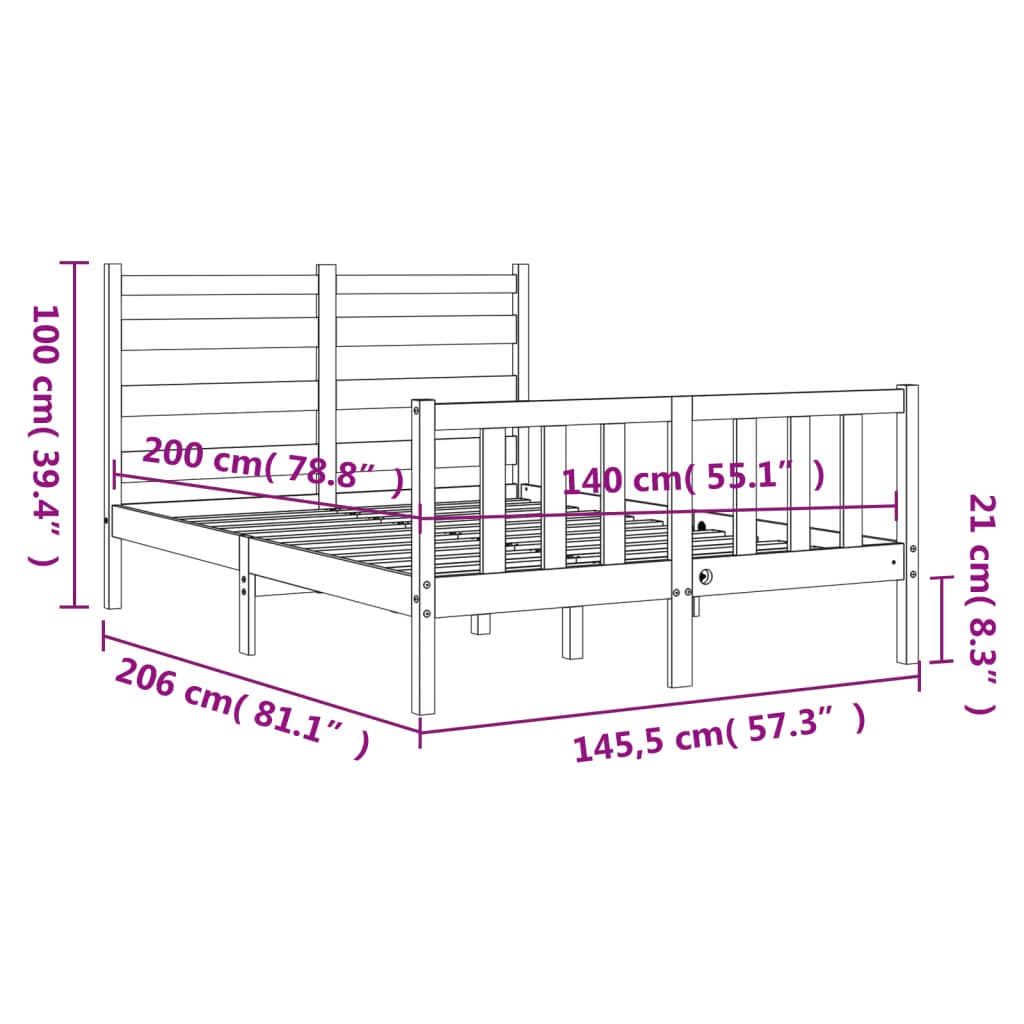 Posteljni okvir z vzglavjem bel 140x200 cm trden les