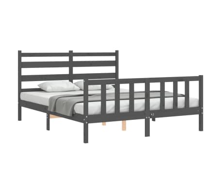 vidaXL Lovos rėmas su galvūgaliu, pilkas, 160x200cm, medienos masyvas