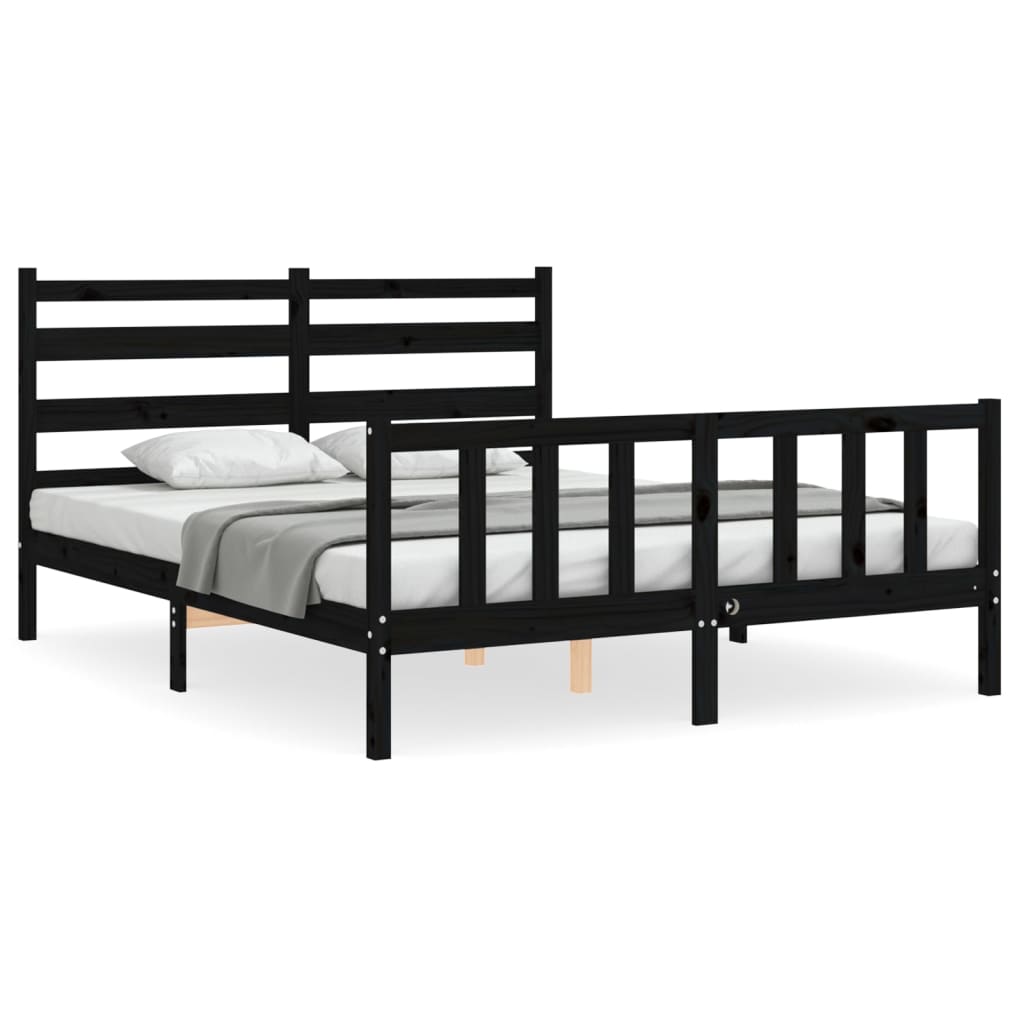 Cadru de pat cu tăblie, negru, 160x200 cm, lemn masiv