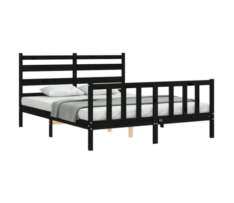 vidaXL Lovos rėmas su galvūgaliu, juodas, 160x200cm, medienos masyvas