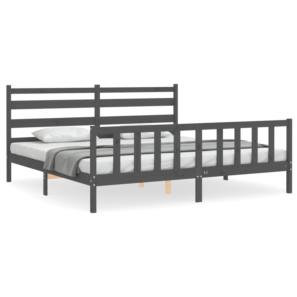 vidaXL Bedframe met hoofdbord massief hout grijs 180x200 cm