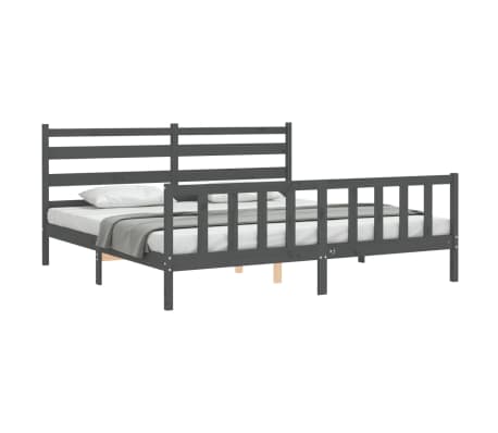 vidaXL Lovos rėmas su galvūgaliu, pilkas, 180x200cm, medienos masyvas