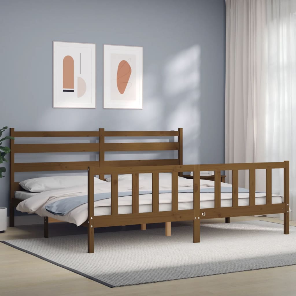 vidaXL Cadru de pat cu tăblie, maro miere, 180x200cm, lemn masiv 