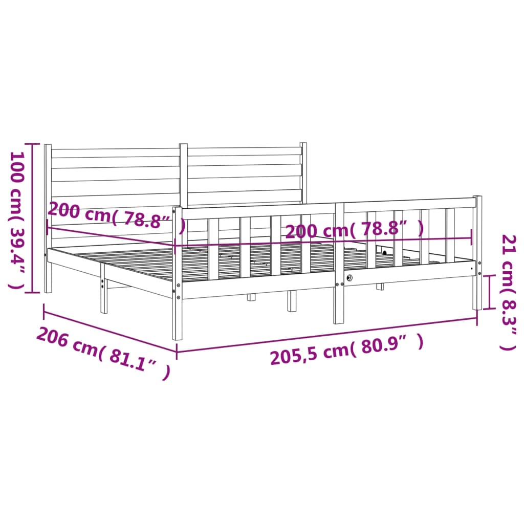 Rám postele s čelem 200 x 200 cm masivní dřevo