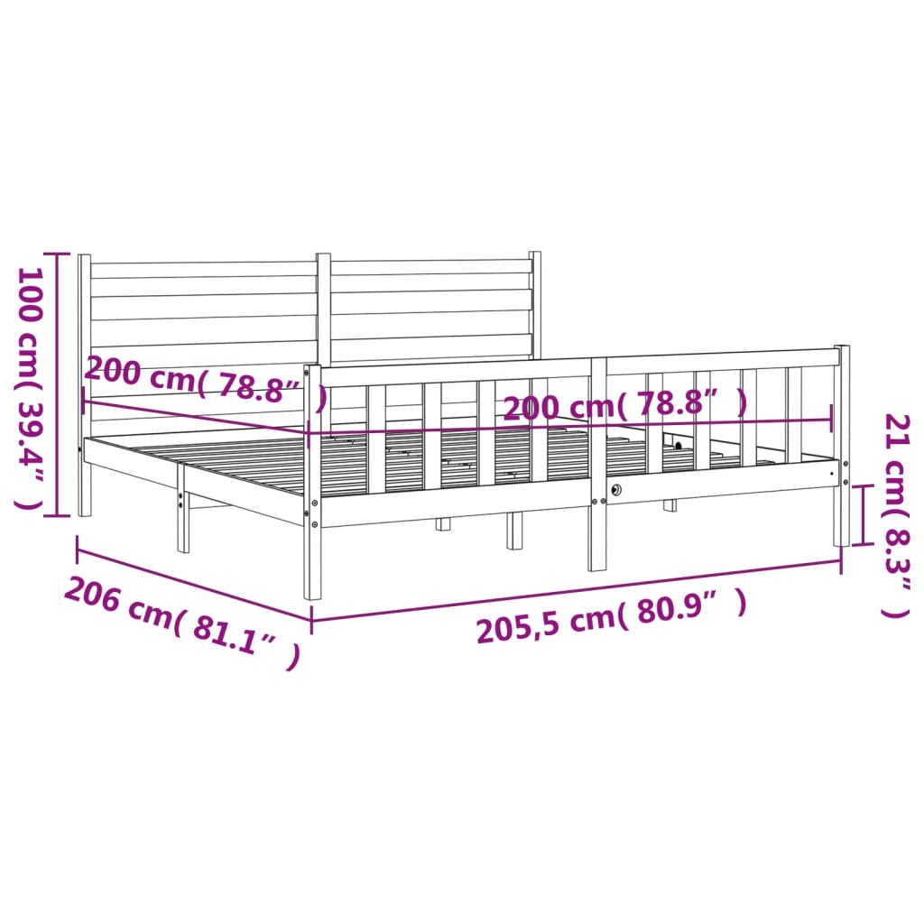 Rám postele s čelem bílý 200 x 200 cm masivní dřevo