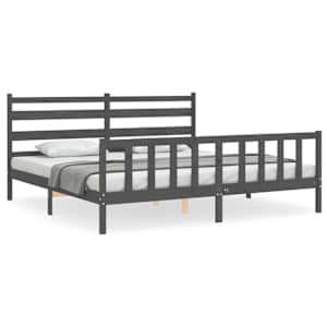 Rám postele s čelem šedý 200 x 200 cm masivní dřevo - obrázek 2