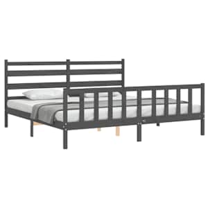 Rám postele s čelem šedý 200 x 200 cm masivní dřevo - obrázek 3