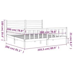 Rám postele s čelem šedý 200 x 200 cm masivní dřevo - obrázek 12