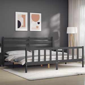 Rám postele s čelem šedý 200 x 200 cm masivní dřevo - obrázek 4