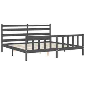 Rám postele s čelem šedý 200 x 200 cm masivní dřevo - obrázek 5