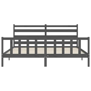 Rám postele s čelem šedý 200 x 200 cm masivní dřevo - obrázek 6