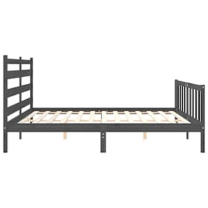 Rám postele s čelem šedý 200 x 200 cm masivní dřevo - obrázek 7