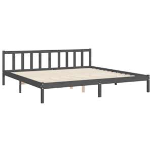 Rám postele s čelem šedý 200 x 200 cm masivní dřevo - obrázek 9