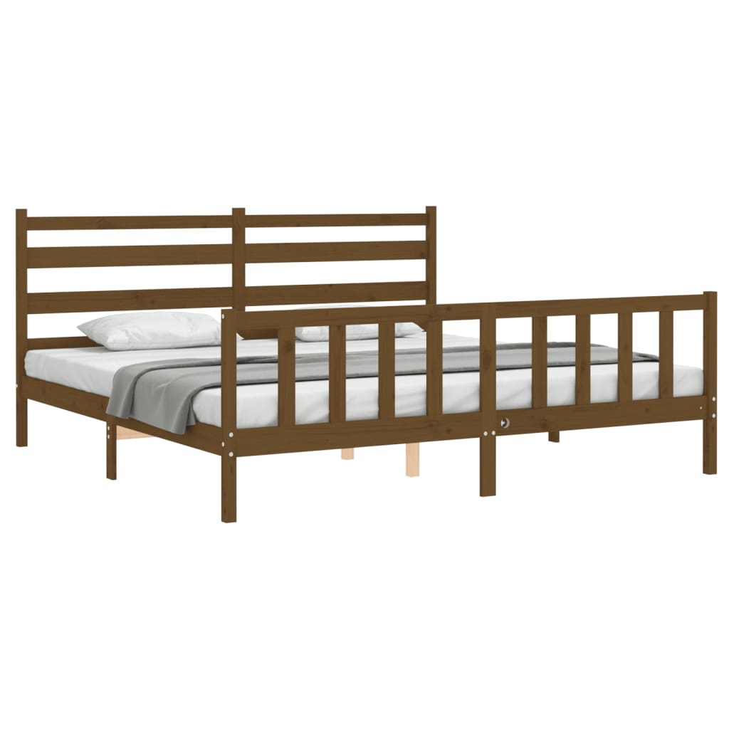 vidaXL Bedframe met hoofdbord massief hout honingbruin 200x200 cm afbeelding