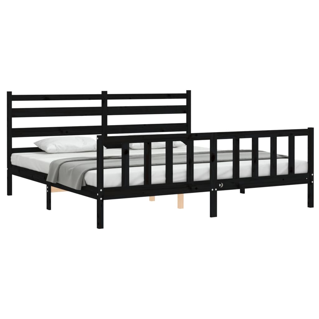 vidaXL Bedframe met hoofdbord massief hout zwart 200x200 cm afbeelding