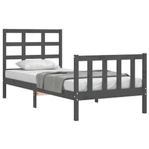 vidaXL Lovos rėmas su galvūgaliu, pilkas, mediena, mažas vienvietis