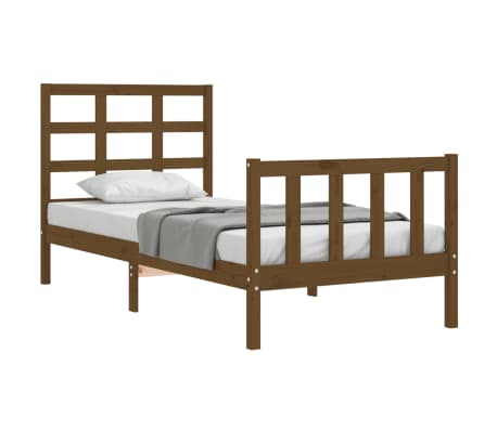 vidaXL Bedframe met hoofdbord massief hout honingbruin 90x190 cm