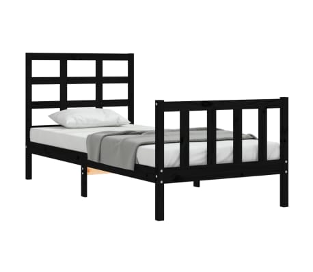 vidaXL Posteljni okvir z vzglavjem črn 90x190 cm trden les