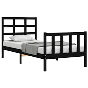 vidaXL Posteljni okvir z vzglavjem črn 90x190 cm trden les