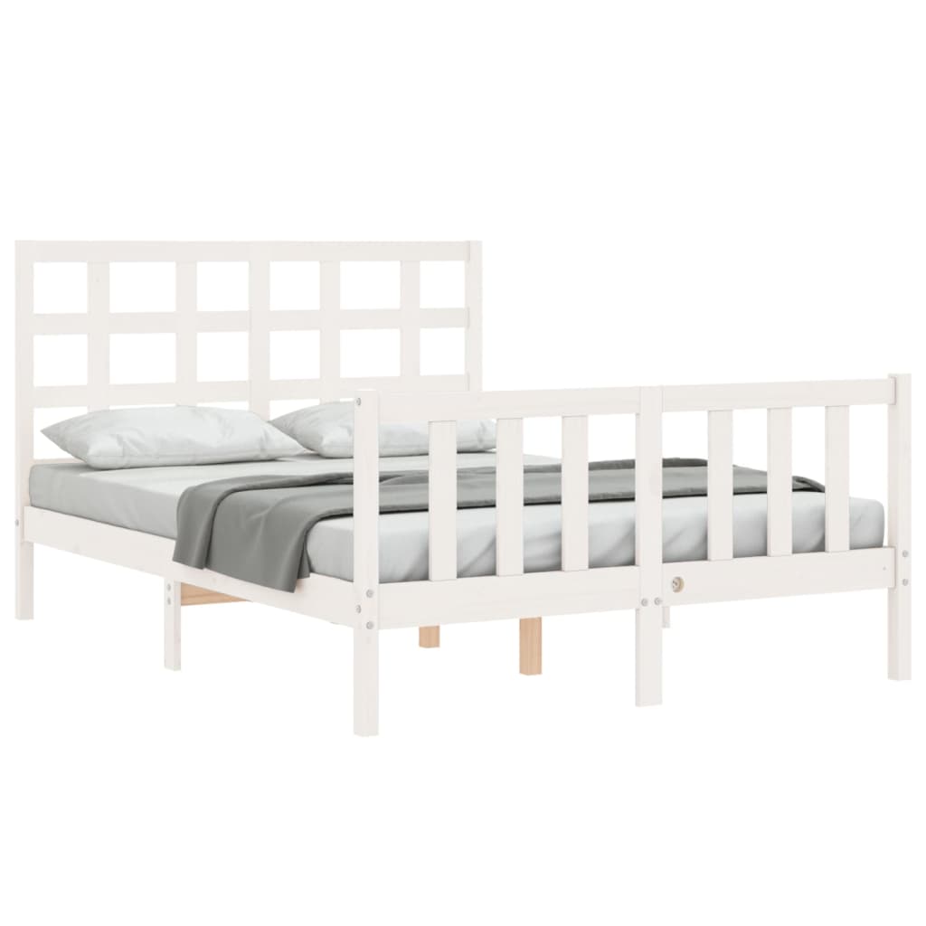 vidaXL Bedframe met hoofdbord massief hout wit afbeelding